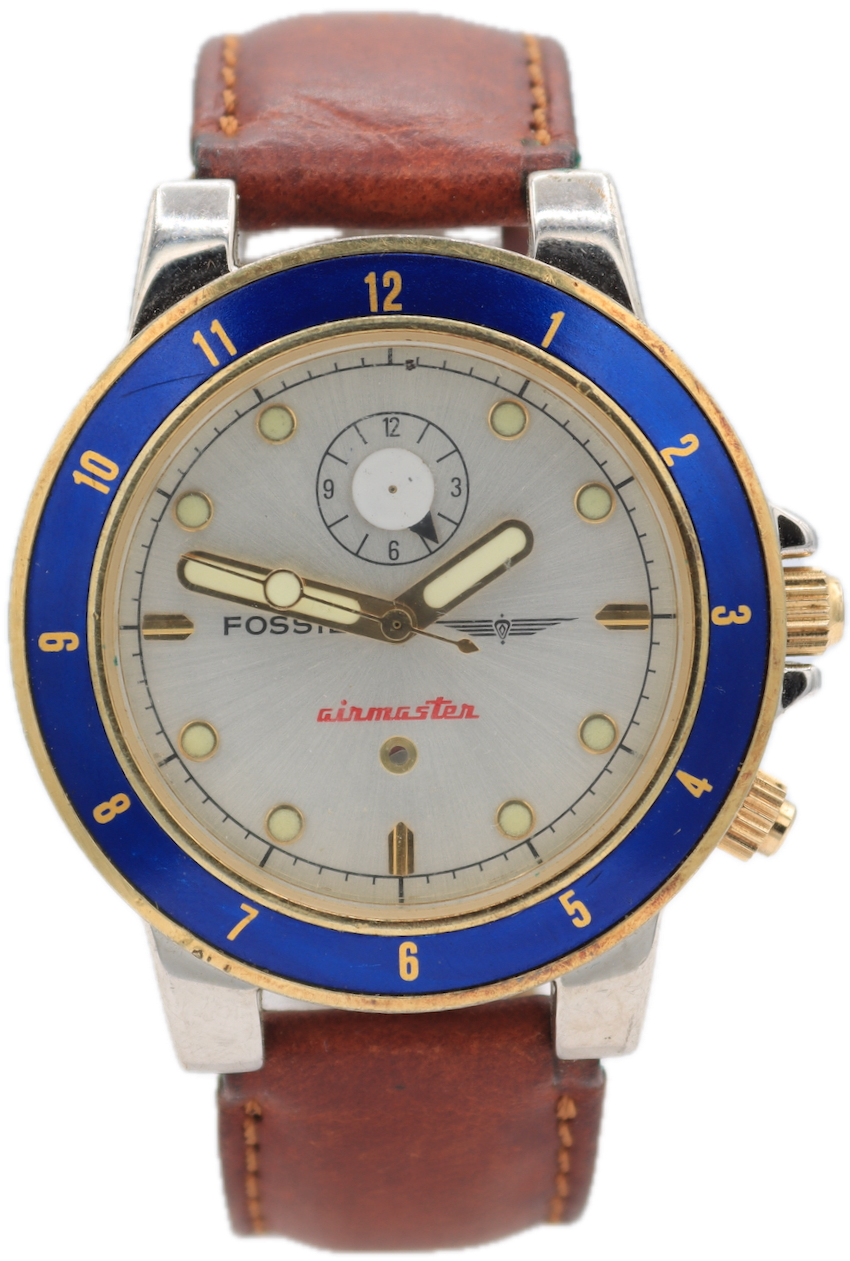 Vintage Fossil AC-1625 Airmaster Men's Quartz Wristwatch Japan Gold Tone