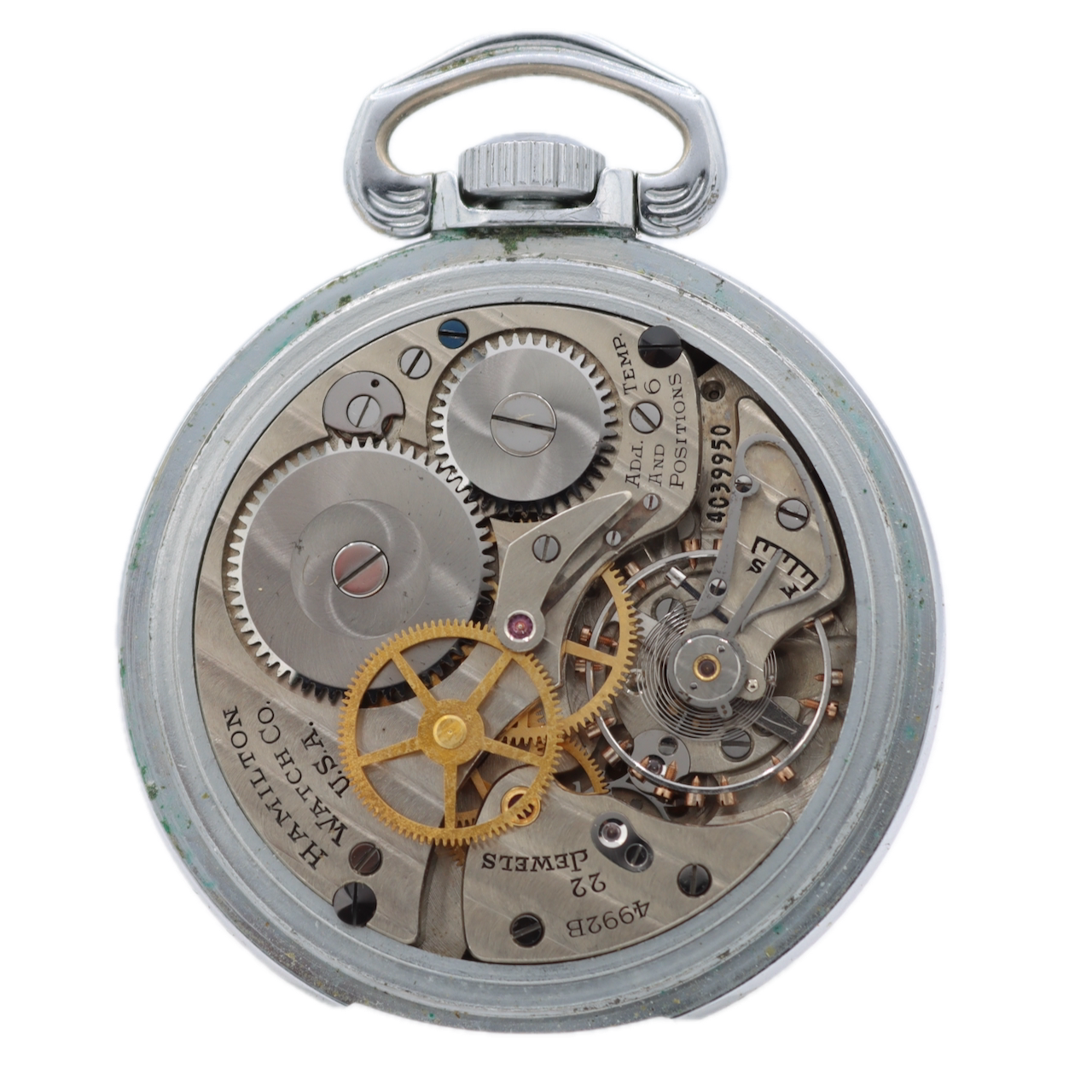 Vintage 1941 Hamilton Coin Edge Mechanical Pocket Watch 4992B Chrome USA Runs