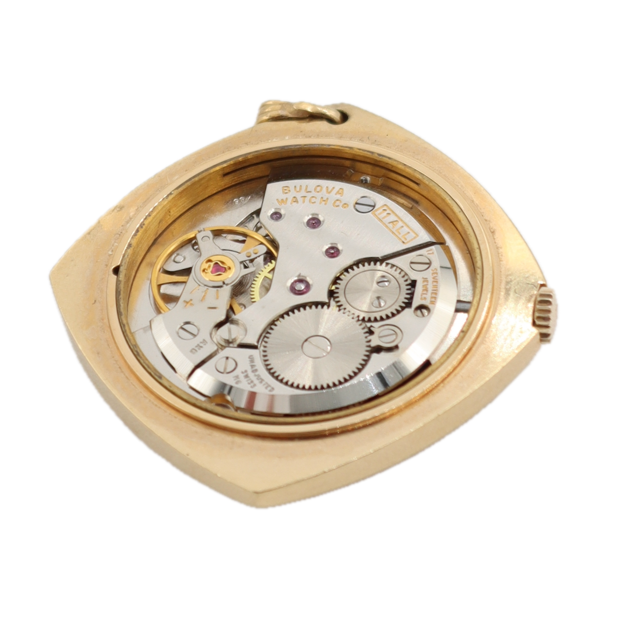 Vintage 0s Bulova Linen Bezel 17 J Mechanical Pendant Watch 11 ALL Gold Plated