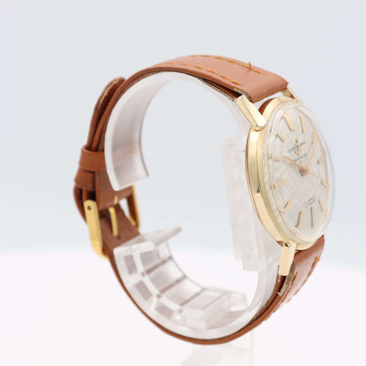 Vintage Ulysse Nardin Linen Chronometer Men's Automatic Wristwatch 14k Gold