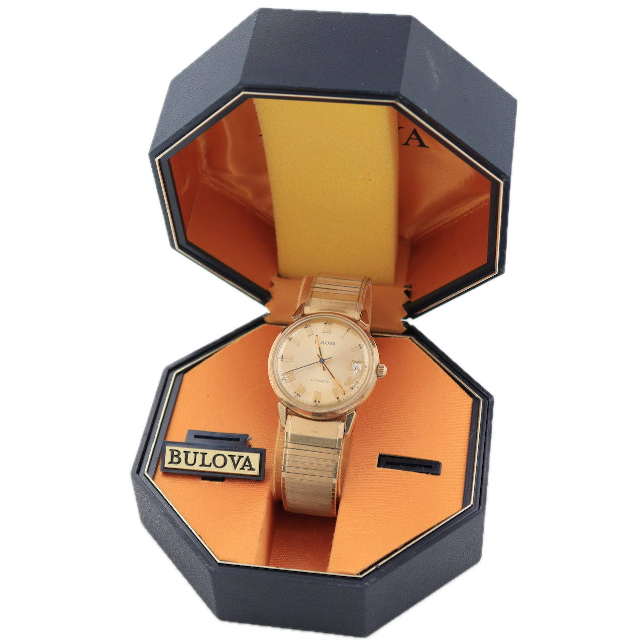 Vintage 1972 Bulova F2930 Roman Numeral Dial Men's Automatic Wristwatch 10k RGP