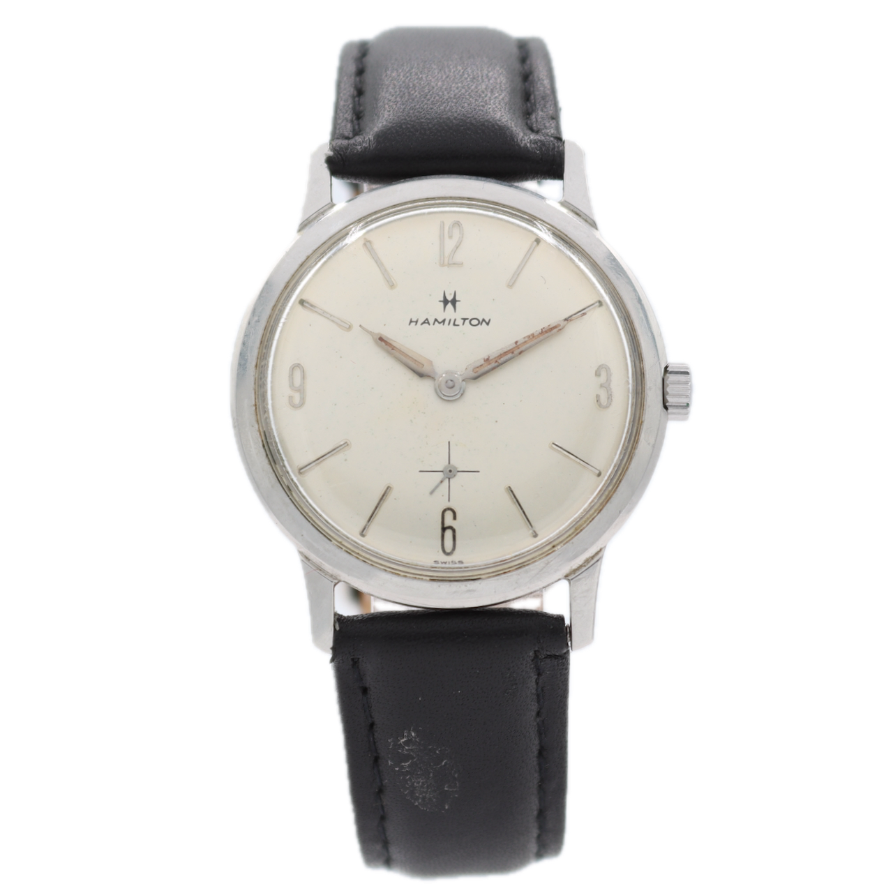 Vintage 33mm Hamilton White Dial Men's Mechanical Wristwatch Swiss Steel W/ Box