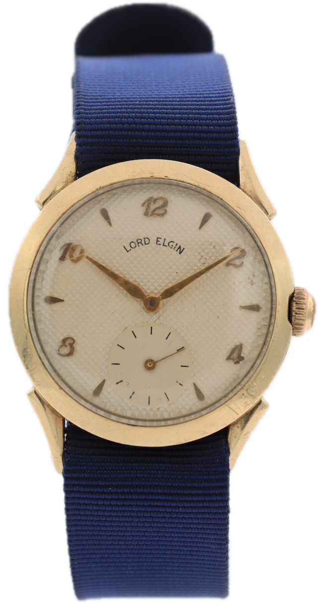 Vintage Lord Elgin Waffle Dial Men's Mechanical Wristwatch USA 10k Gold Filled
