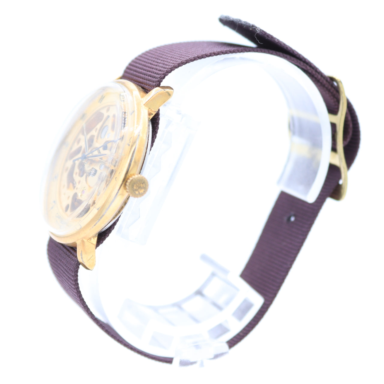 Vintage Caravelle Skeleton Dial Men's Mechanical Wristwatch Swiss Gold Tone 2