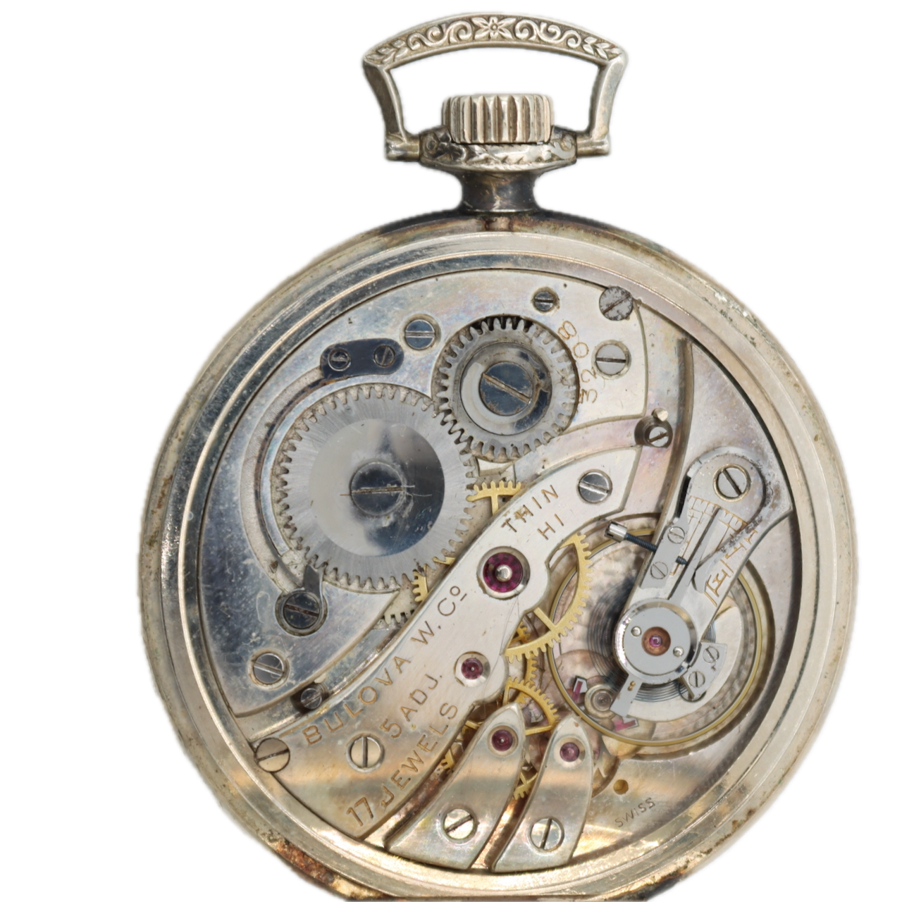 Antique Bulova Art Deco 17J Mechanical Pocket Watch Thin Hi W/Box 14k GF Swiss
