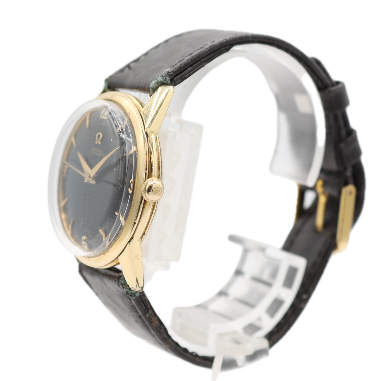Vintage Omega G-6252 Black Dial Men's Bumper Automatic Wristwatch 354 14k GF