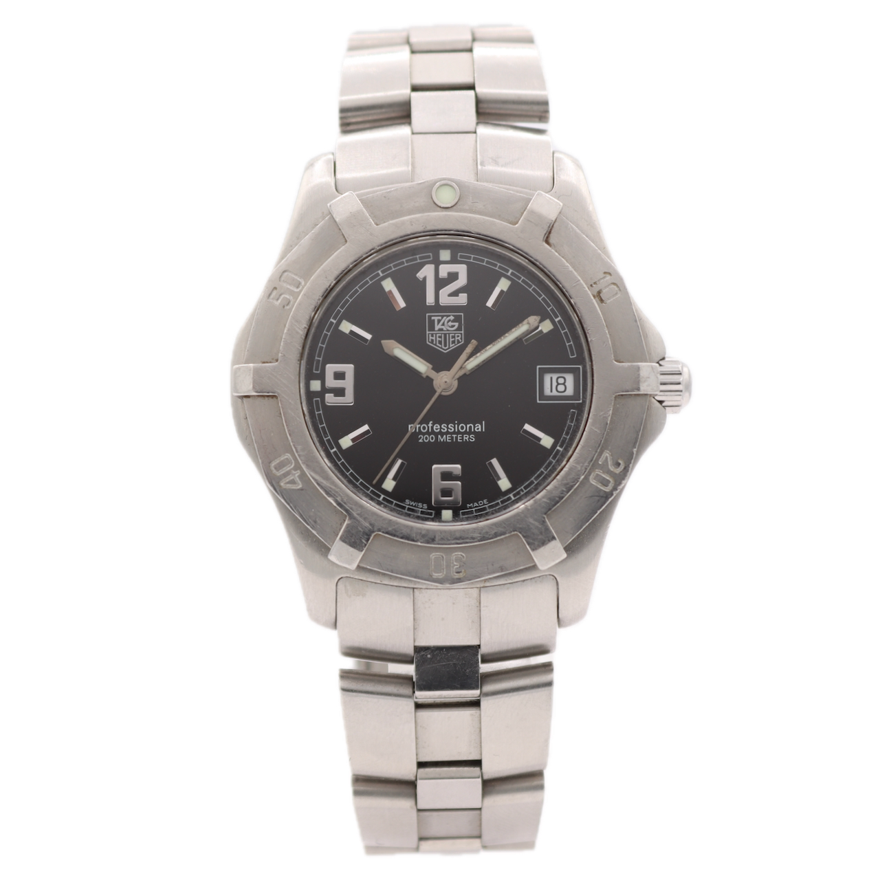 37.5mm TAG Heuer WN-1110 Professional 2000 Men's Quartz Wristwatch Steel Date
