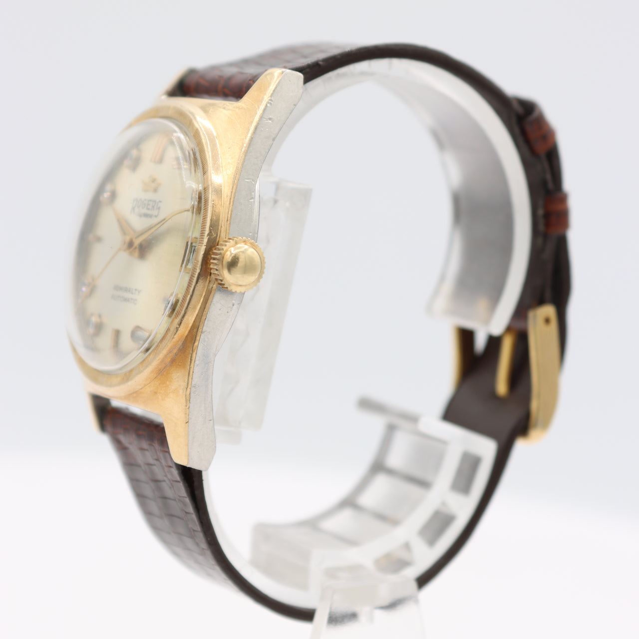 Vintage Rogers Admirality Men's Automatic Wristwatch Swiss 14k Gold & Steel