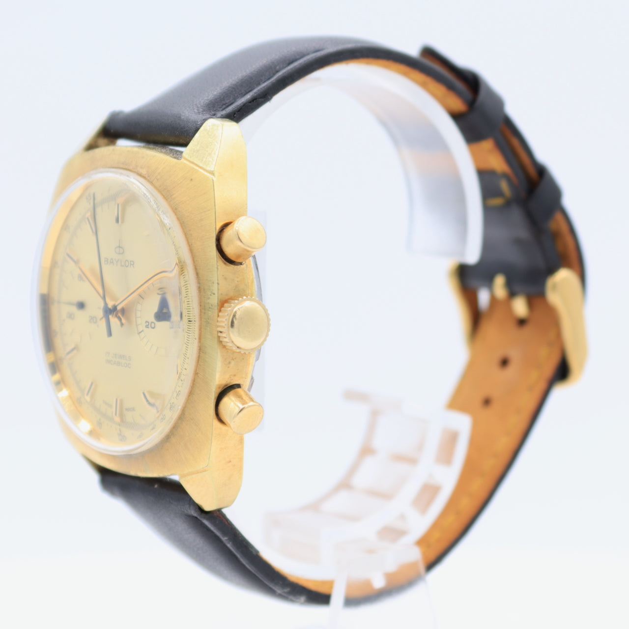 Vintage 37mm Baylor Men's Chronograph Wristwatch Vajloux 7733 Gold Plated