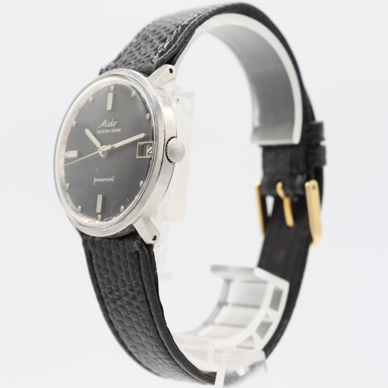 Vintage 33mm Mido Ocean Star Powerwind Men's Automatic Wristwatch Matte Black