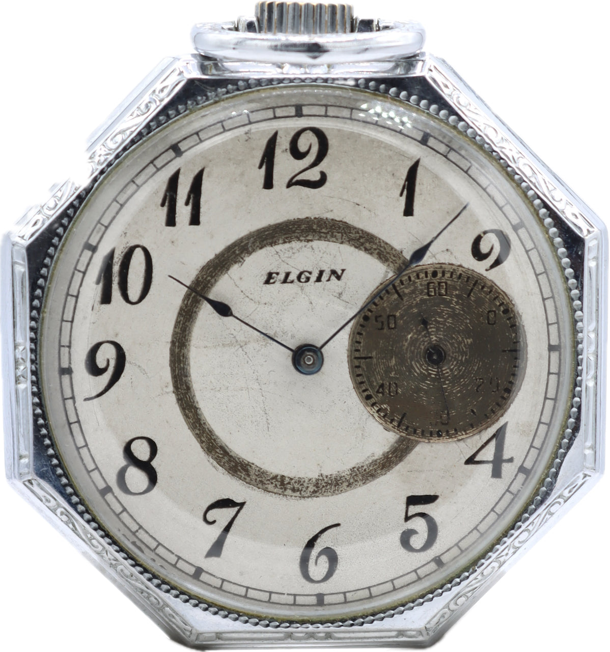 Antique Elgin Octagon Mechanical Pocket Watch Grade 121 Chrome Plated Pinstripe