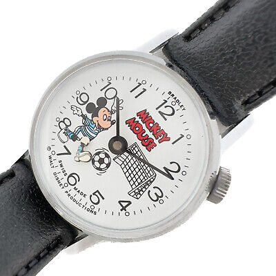 Vintage Bradley Mickey Mouse Soccer Children's Mechanical Wristwatch Swiss w Box