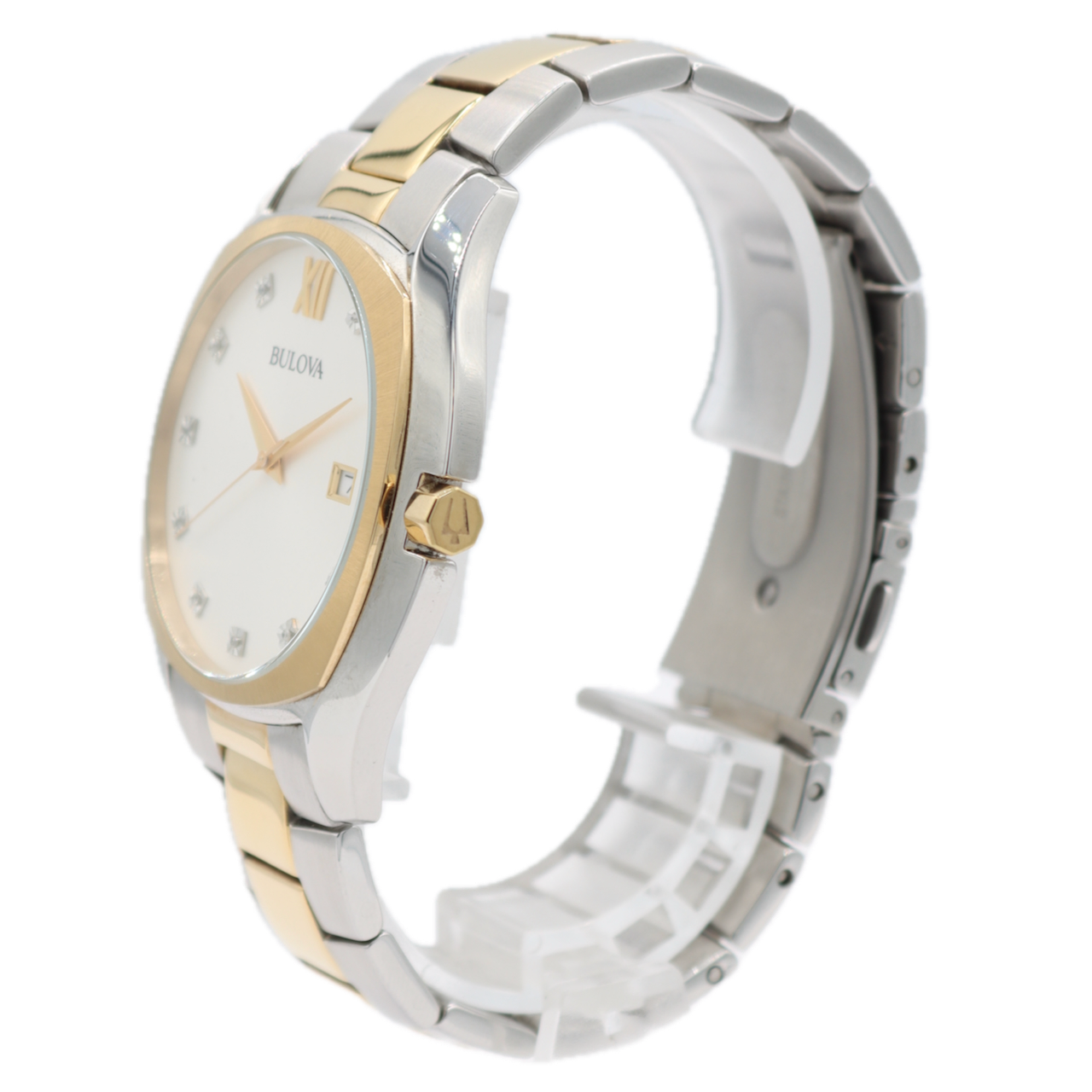 Vintage 42mm Bulova 98D125 Diamond Date Men's Quartz Wristwatch Two Tone