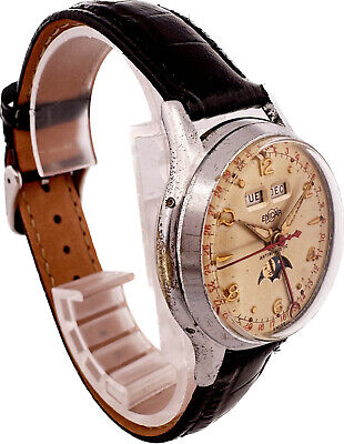 Vintage Enicar Triple Date Moonphase 160 Men's Mechanical Wristwatch Swiss Runs