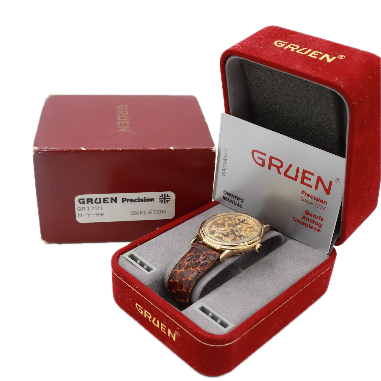 Vintage Gruen GR1721 001-8N34 Skeleton Men's Mechanical Wristwatch w/ Box