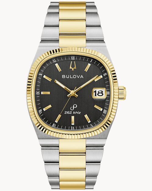 38mm Bulova 98B458 Super Seville Men's Quartz Wristwatch Two Tone Black Dial