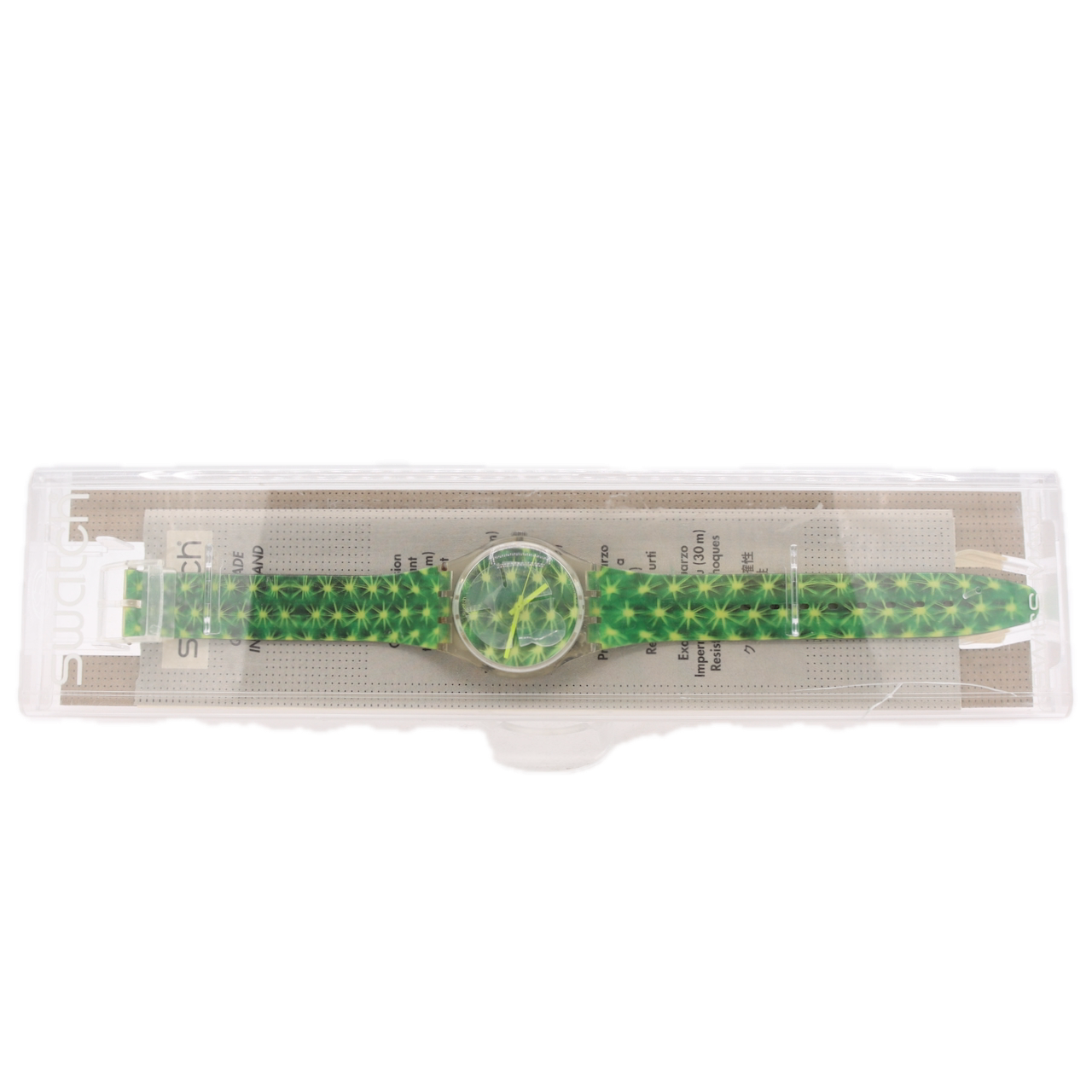 34mm 1997 Swatch GK245 Cactus Men's Quartz Wristwatch Swiss Transparent W/Case