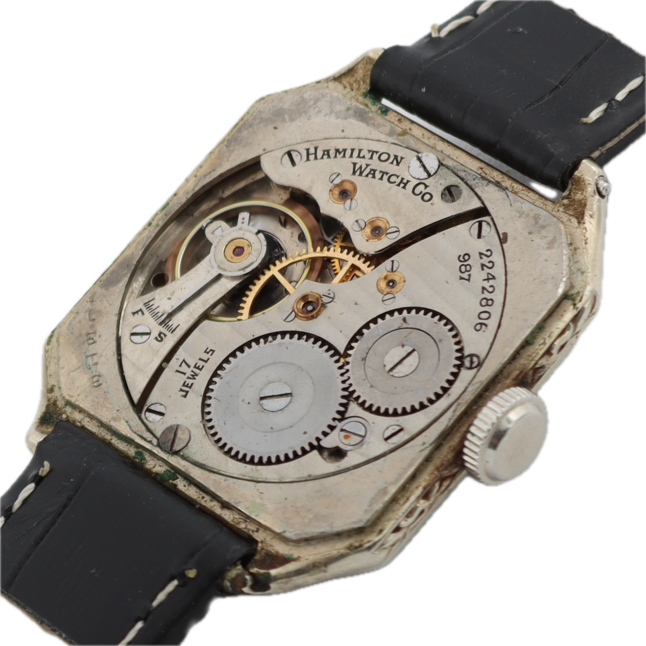 Antique 1927 Hamilton Square 17J Men's Mechanical Wristwatch 987 USA 14k GF