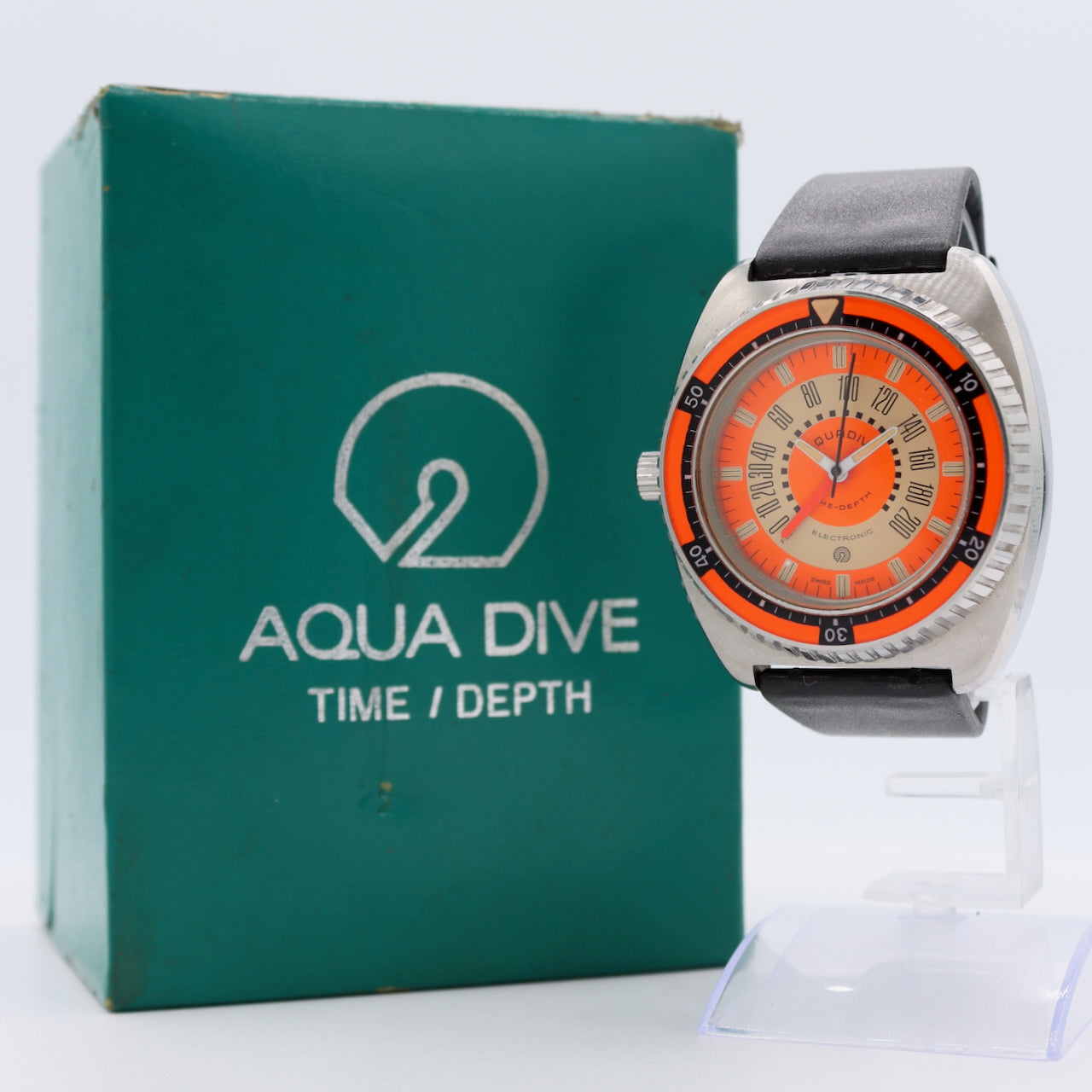 Vintage Aqua Dive Time Depth 50 Men's Electronic Wristwatch Swiss Steel W/ Box