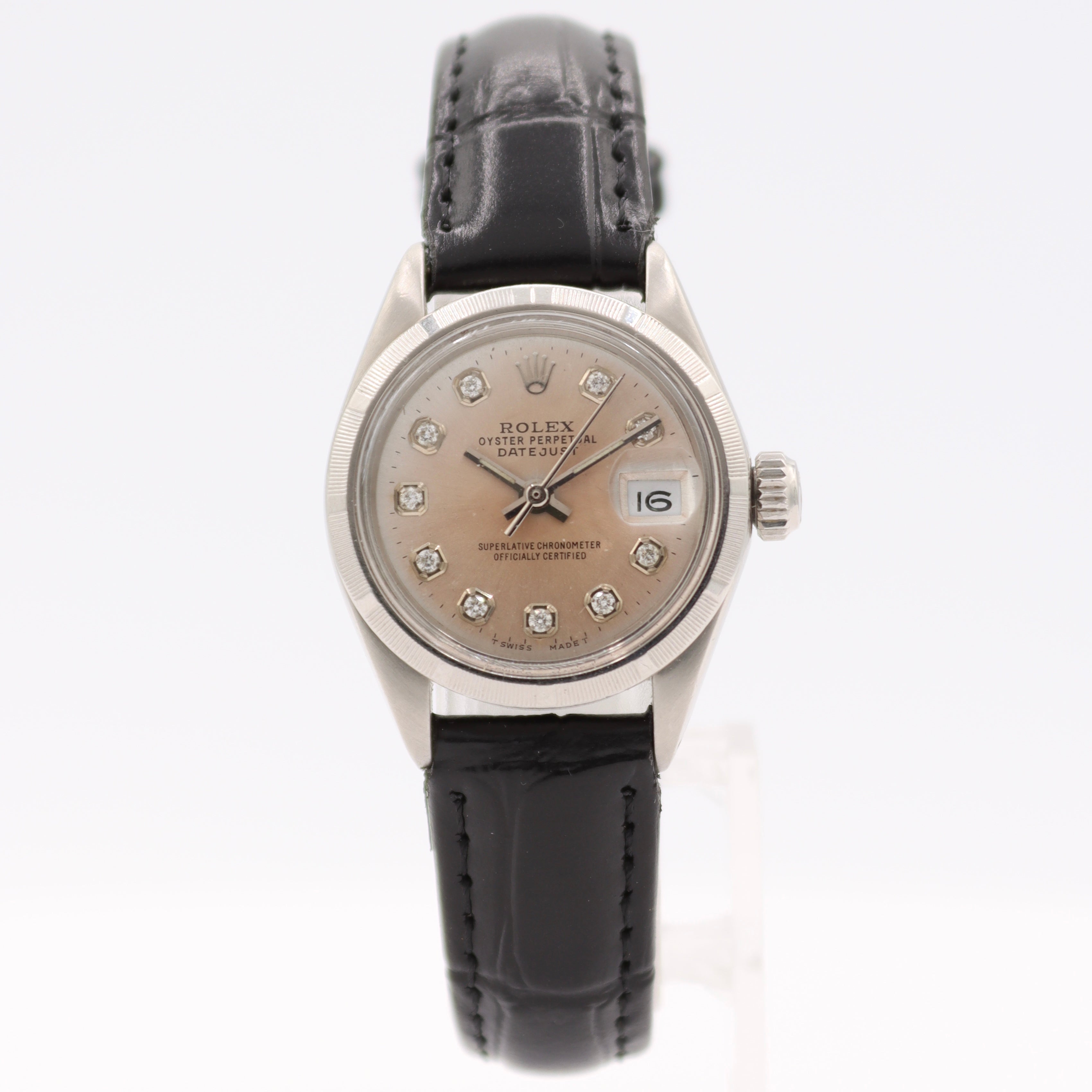 Vintage 26mm 1973 Rolex Diamond Lady Datejust Automatic Wristwatch Swiss Steel