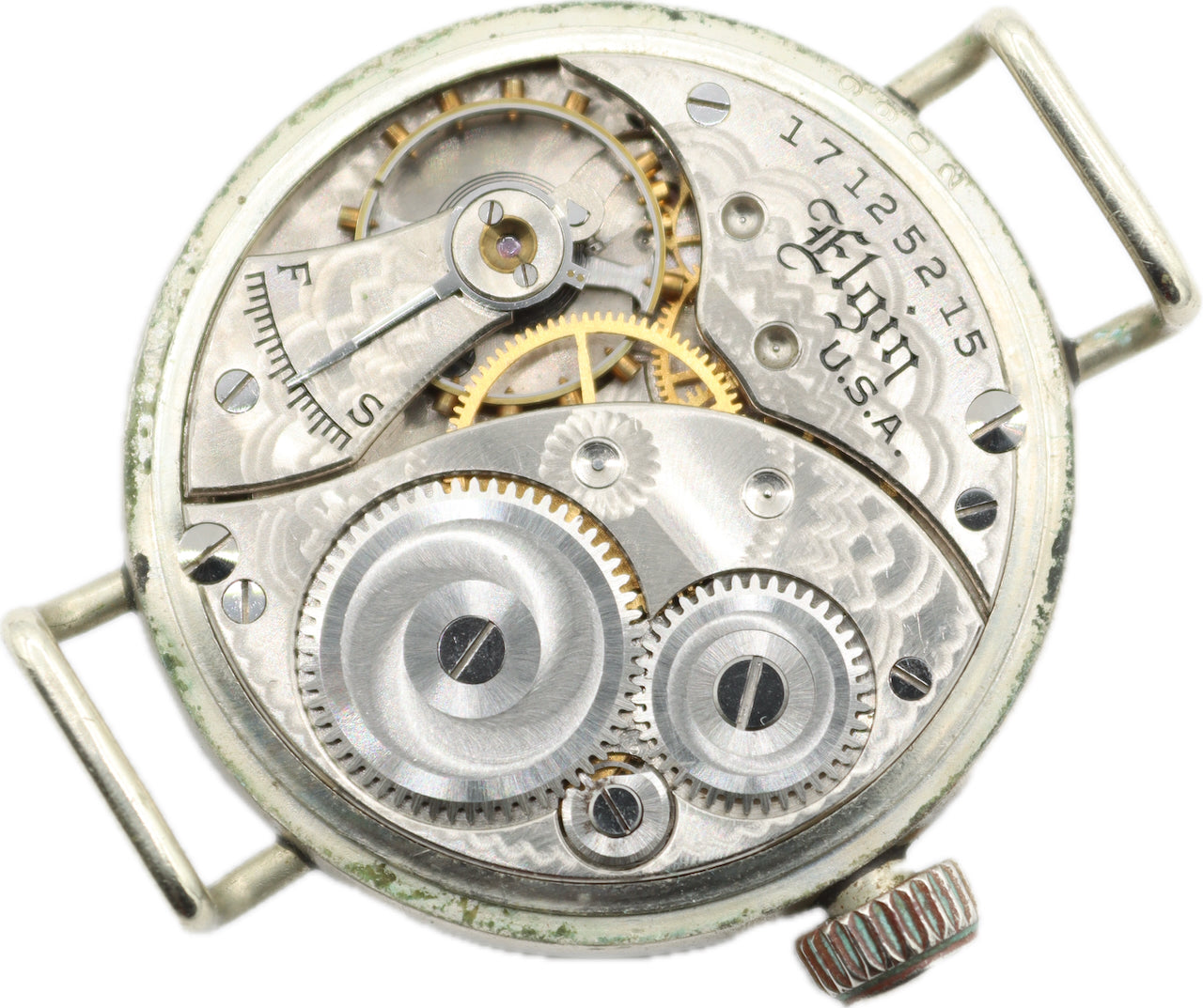 Vintage 32mm Elgin Wire Lug Porcelain Men's Mechanical Wristwatch 320 Nickel