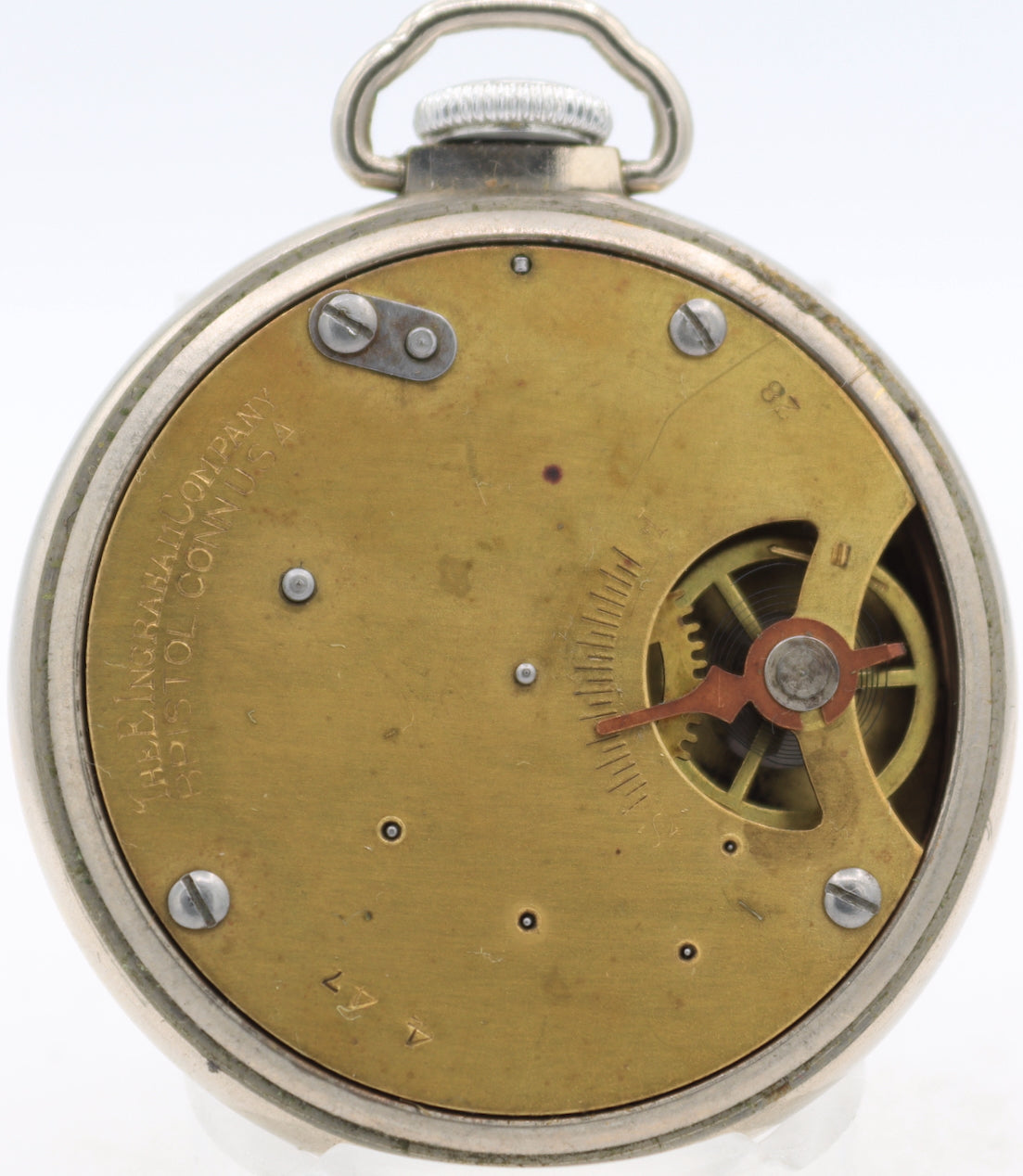 Antique E. Ingraham Co Seven Seas Mechanical Pocket Watch 28 Chrome Plated USA