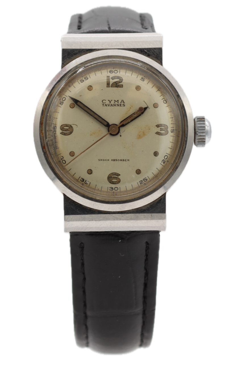 Vintage Cyma Shock Absorber Men's Mechanical Wristwatch Swiss SteelClam Shell