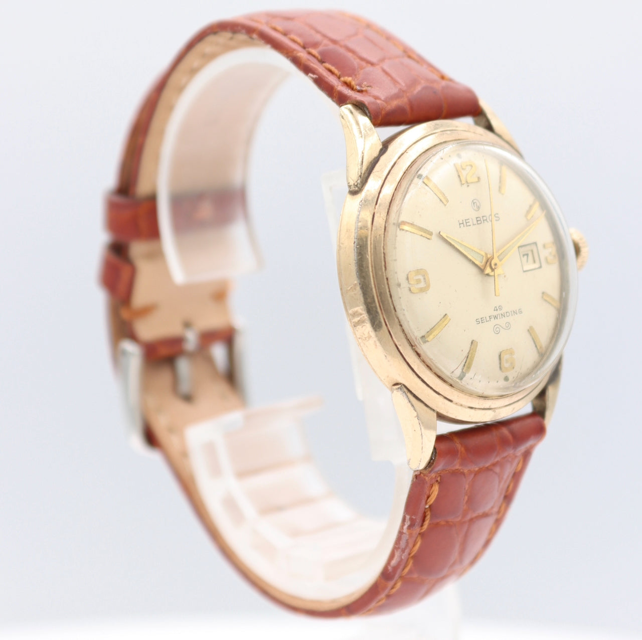 Vintage 33mm Helbros Date 49 Jewel Men's Automatic Wristwatch Germany Stainless