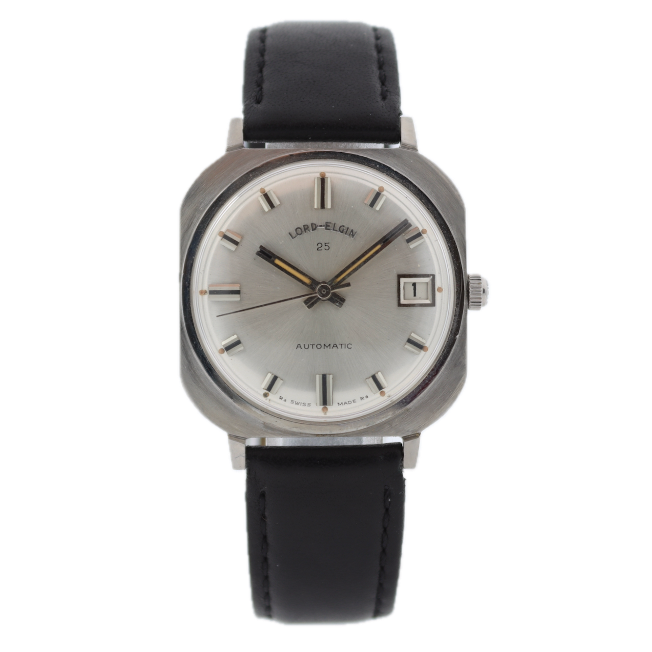 Vintage 32mm Lord Elgin 25 Sunburst Men's Automatic Wristwatch Stainless Steel
