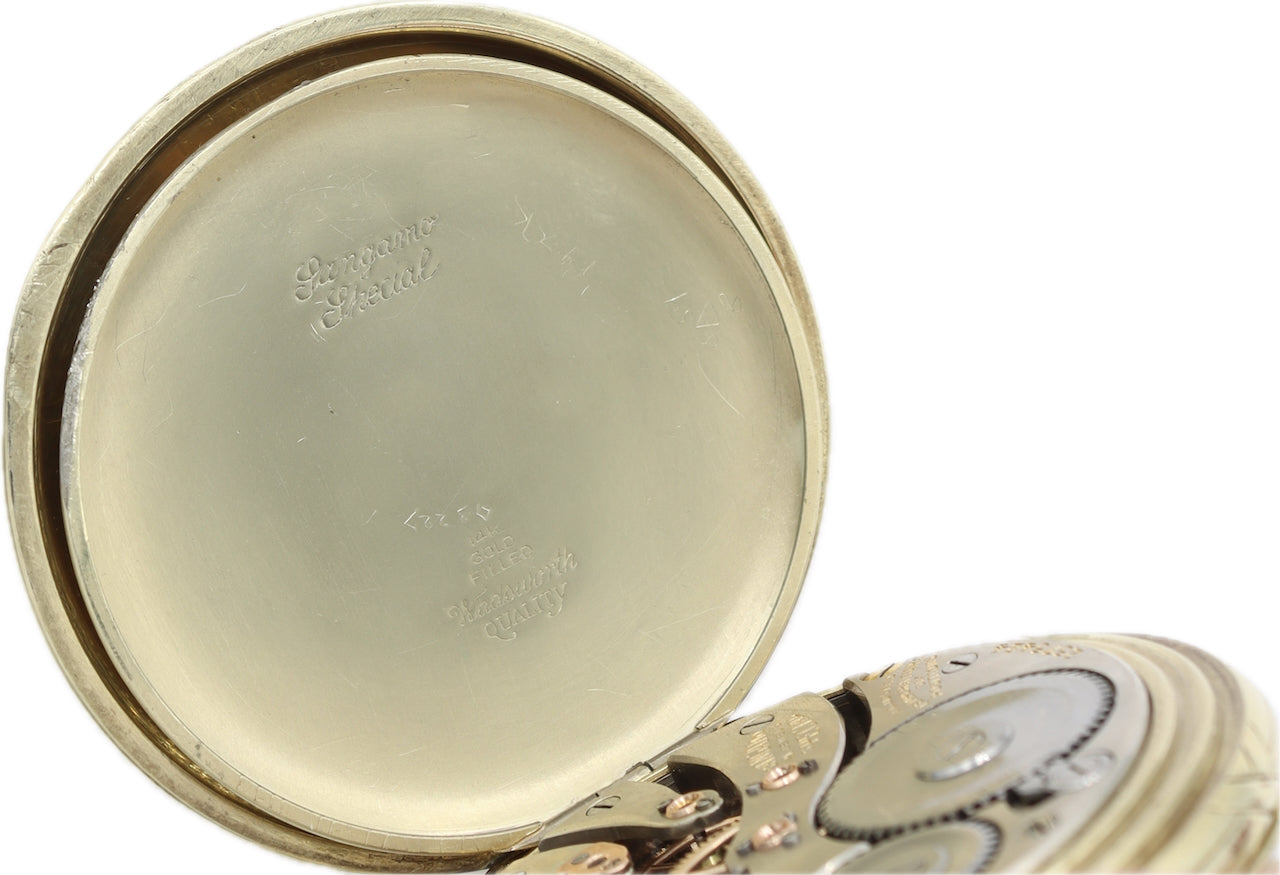 Antique 16S Illinois Railroad Pocket Watch Sangamo Special Green GoldFixed Bow