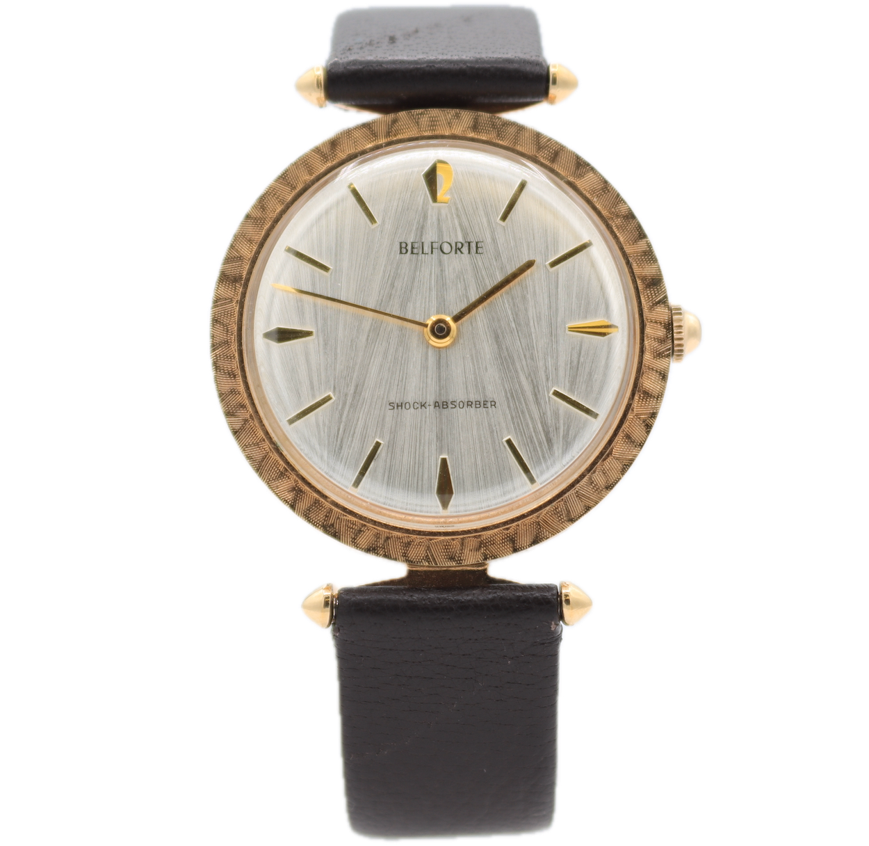 Vintage Belforte Shock-Absorber Linen Burst Men's Mechanical Wristwatch Swiss