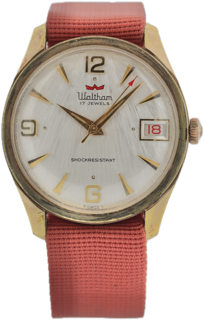 Vintage Waltham Sunburst Date Men's Mechanical Wristwatch AS 1803 Gold Tone