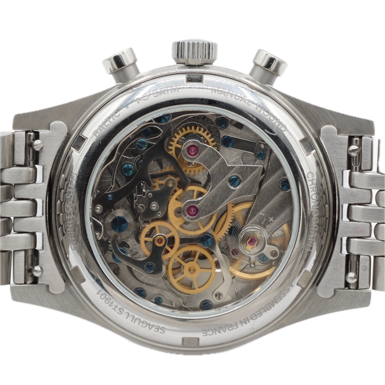 38mm Baltic Bicompax 002 Men's Chronograph Wristwatch ST1901 France SteelBlue