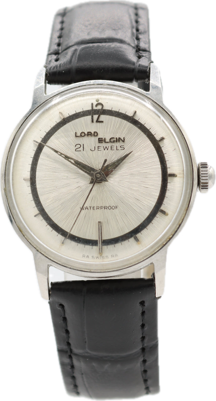 Vintage 33mm Lord Elgin Sunburst Men's Mechanical Wristwatch 915 USA Steel