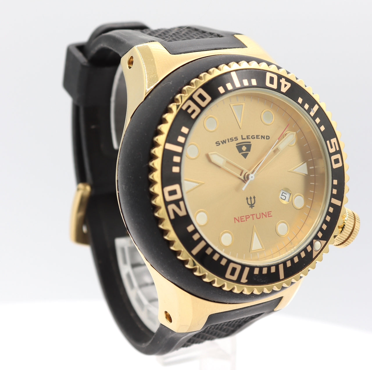 53mm Swiss Legend Neptune Gold Men's Quartz Wristwatch Swiss Stainless Steel