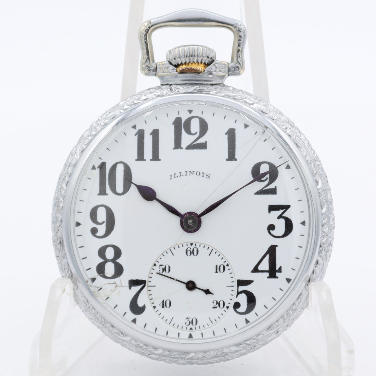 Vintage 1930 Illinois 19 Jewel Mechanical Pocket Watch 169 Chrome Plated USA