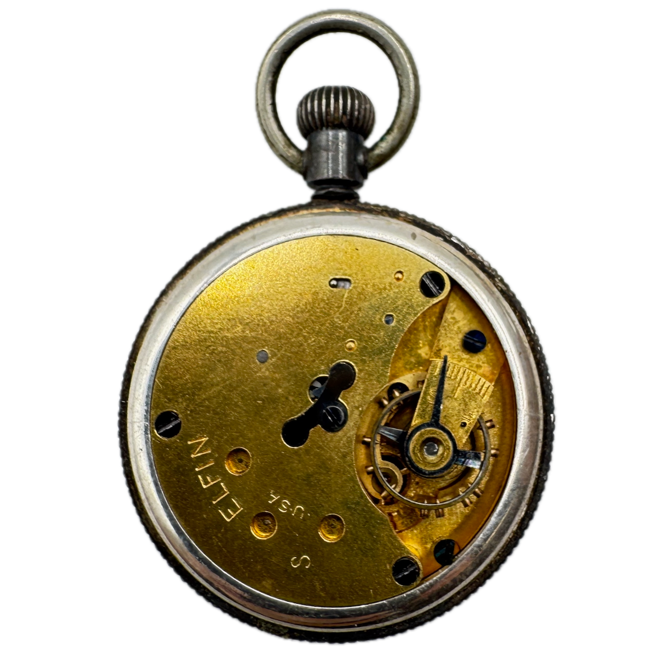 Antique Elfin Coin Edge Mechanical Open Face Pocket Watch Sterling Silver USA