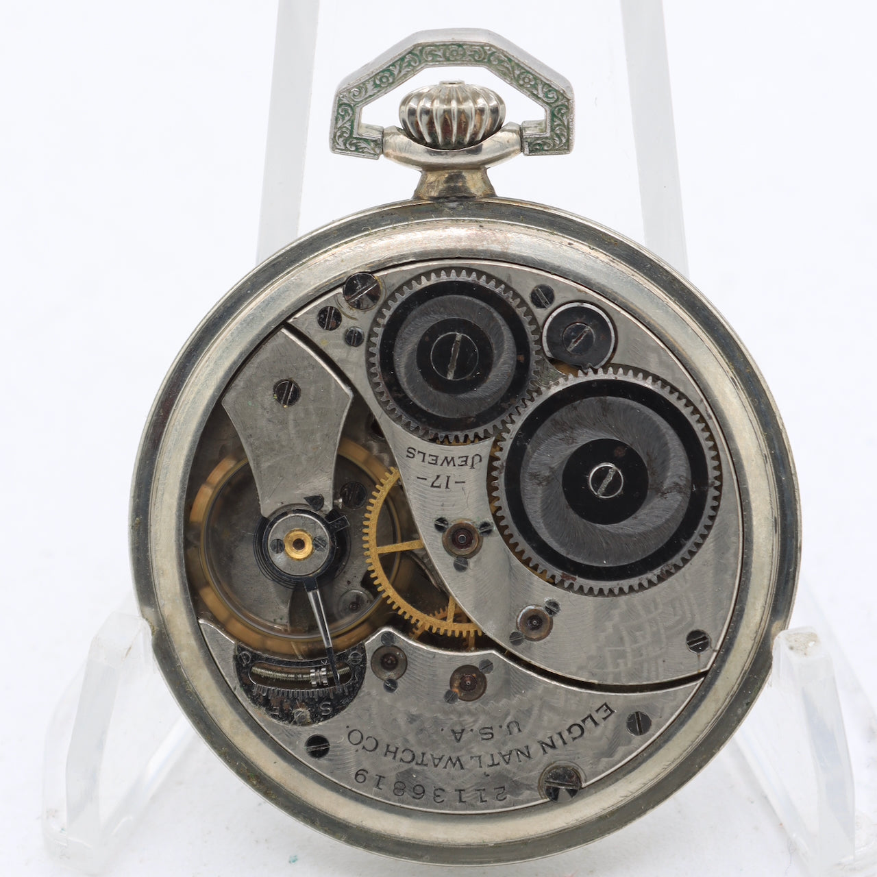 Antique 12s 1919 Elgin Pinstriped 17 Jewel Pocket Watch 345 14k White GF USA