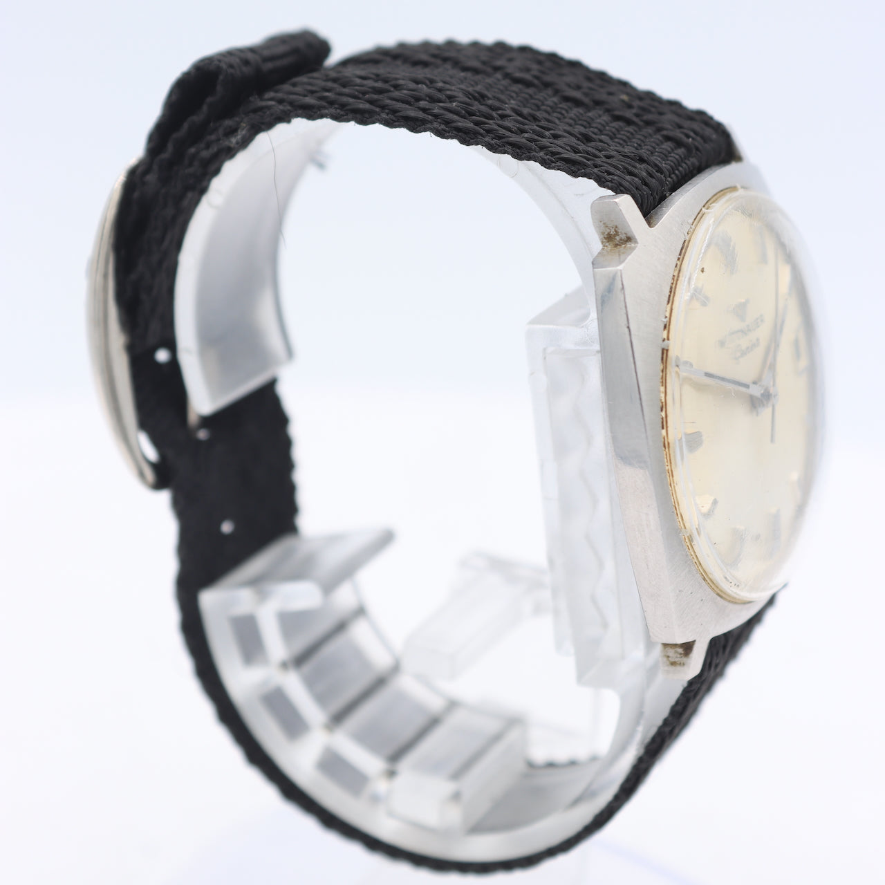 Vintage Wittnauer Sunburst Cushion Men's Mechanical Wristwatch Swiss Steel