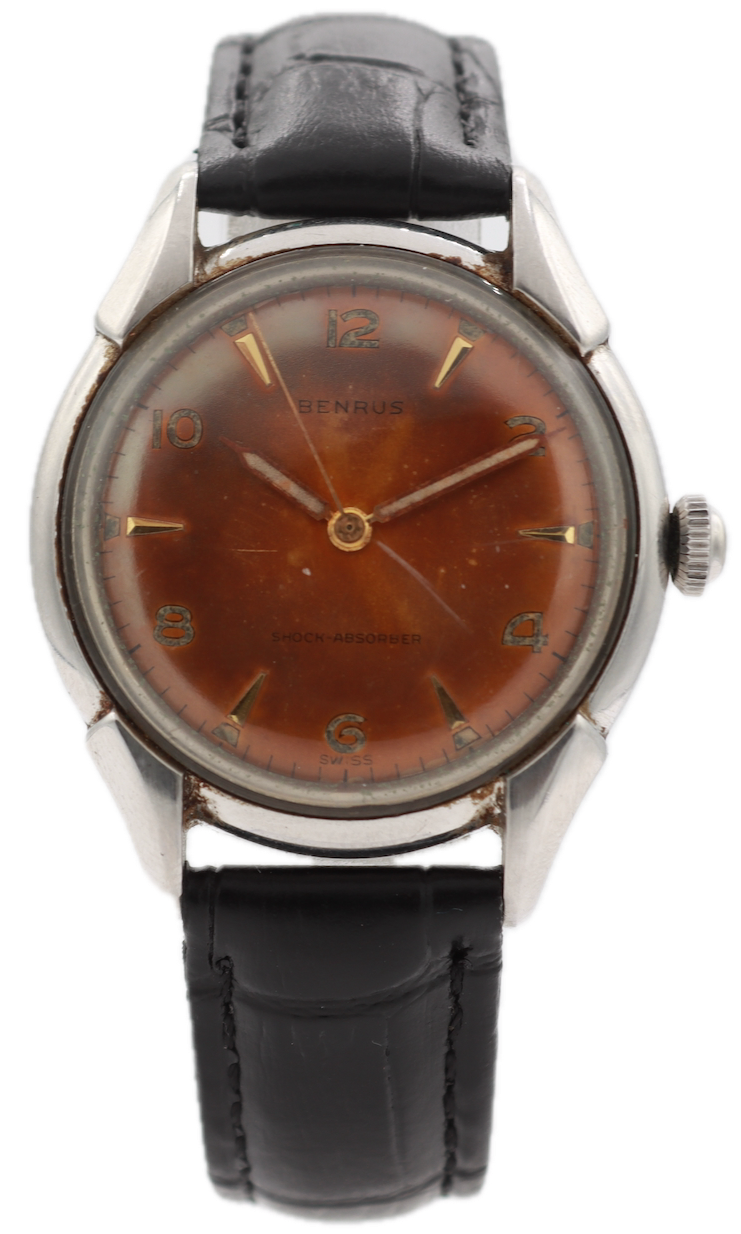 Vintage Benrus Shock Absorber Orange Men's Mechanical Wristwatch Swiss Steel
