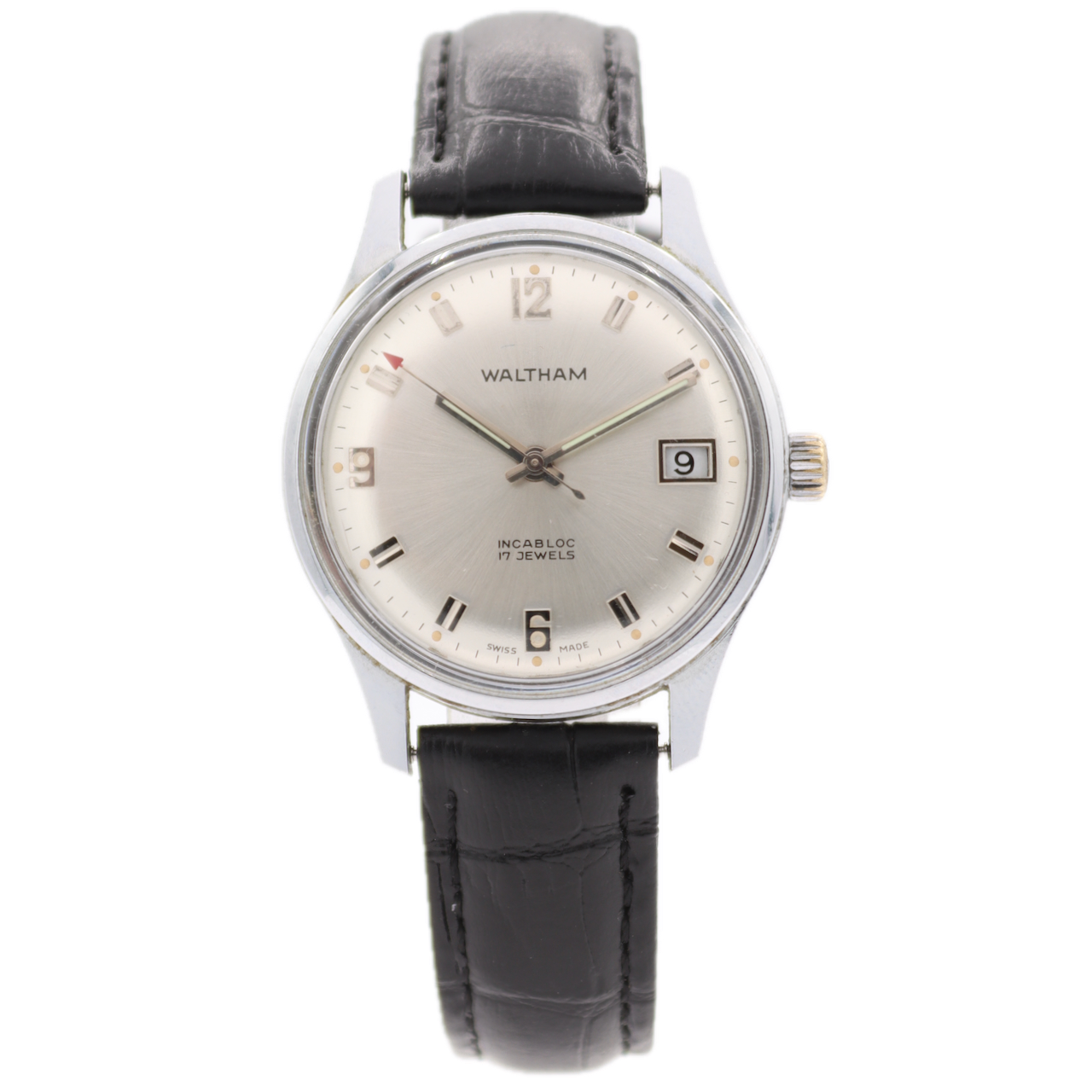 Vintage 34mm Waltham Men's Mechanical Wristwatch SET 140-1A E4 Chrome Plated 17J