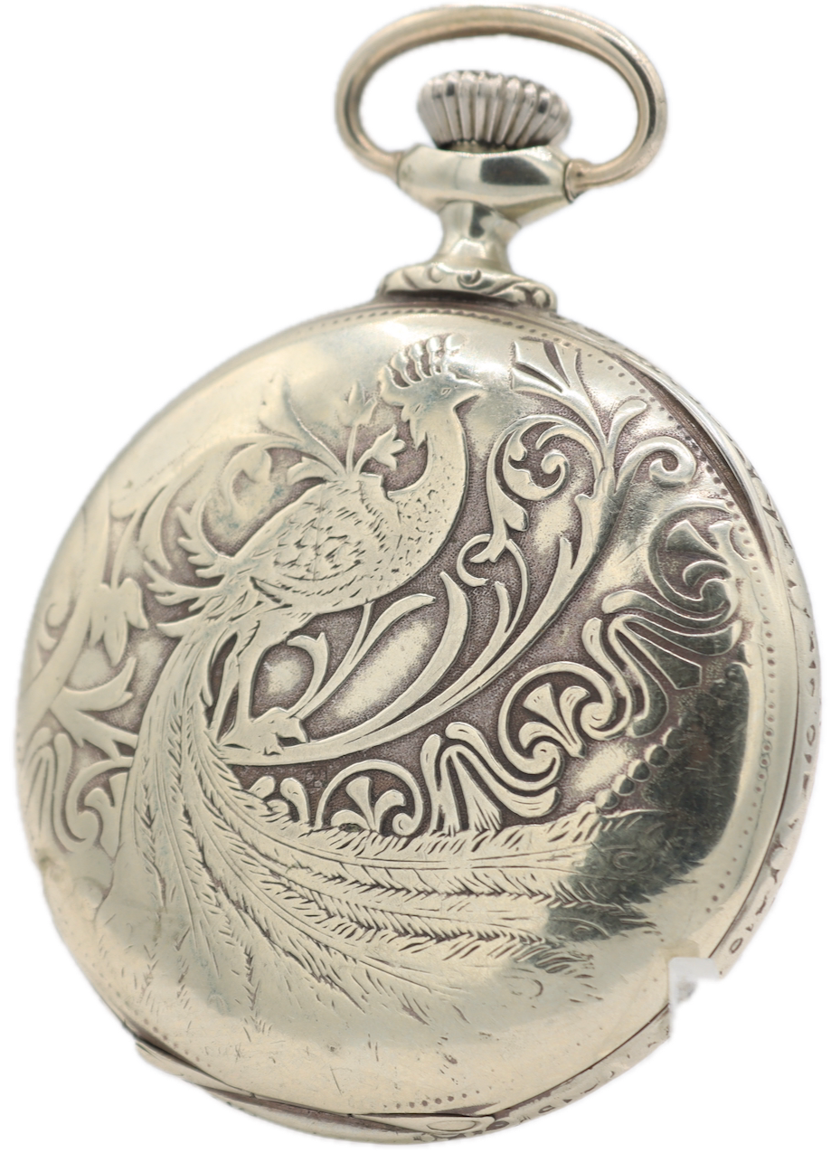 Antique 16s 1912 Hampden Repousse 17 Jewel Pocket Watch 108 Nickel USA