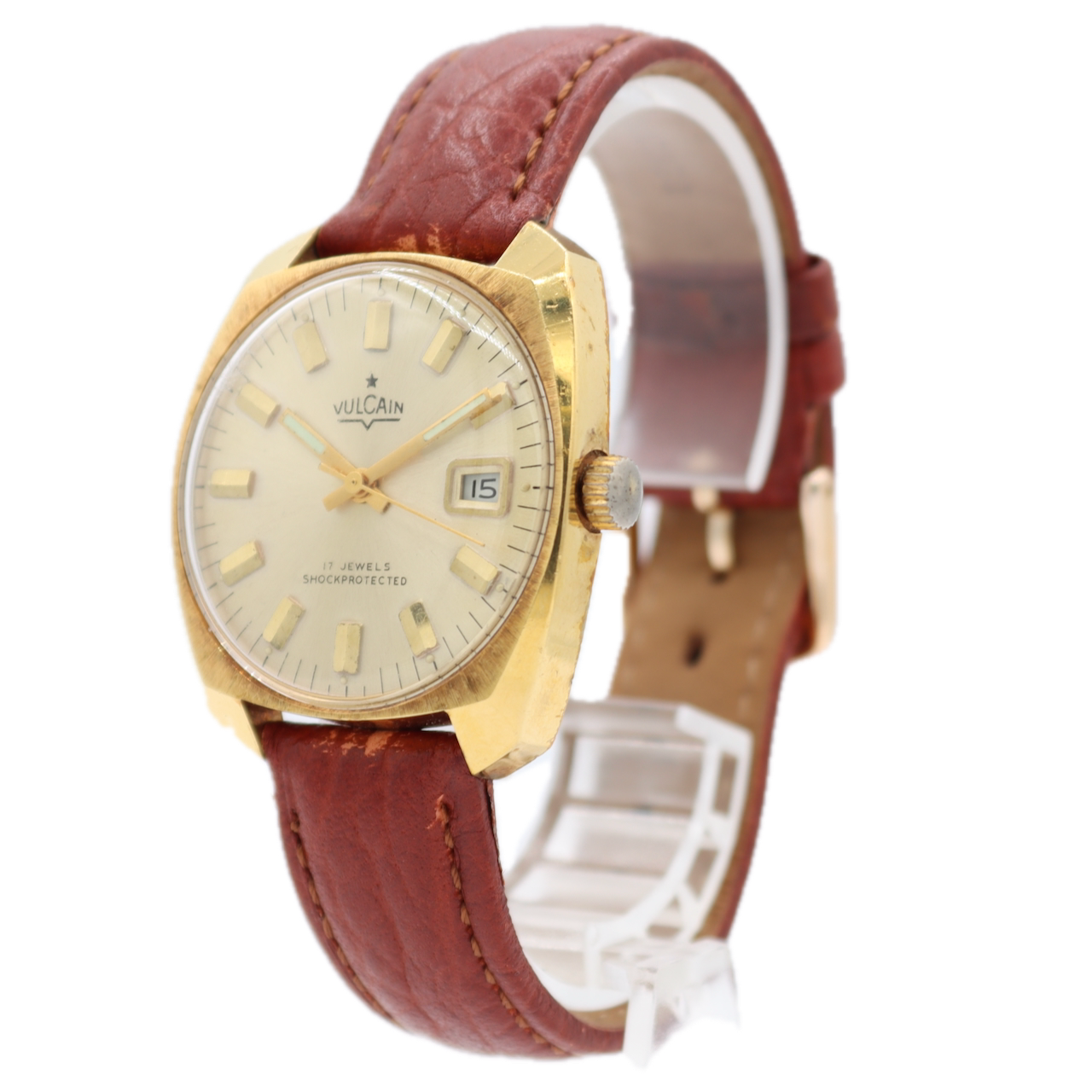 Vintage Vulcain Gold Sunburst Men's Automatic Wristwatch Savoie P75A Gold Tone