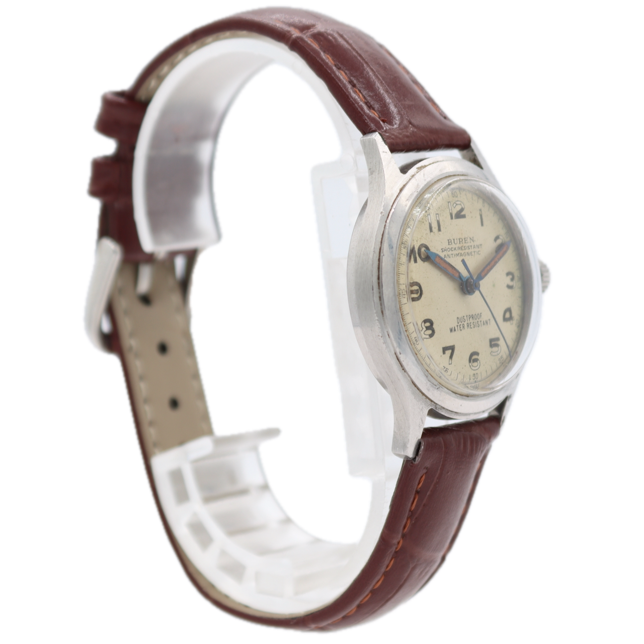 Vintage 31mm Buren Grand Prix 17 Jewel Men's Mechanical Wristwatch Swiss Steel