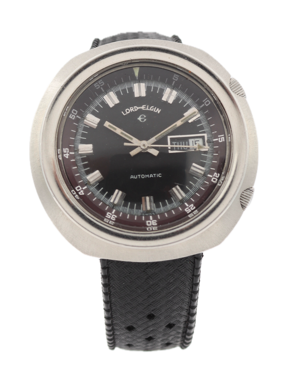 Vintage 43mm Lord Elgin 1501 Diver Men's Automatic Wristwatch 2630 Swiss Steel