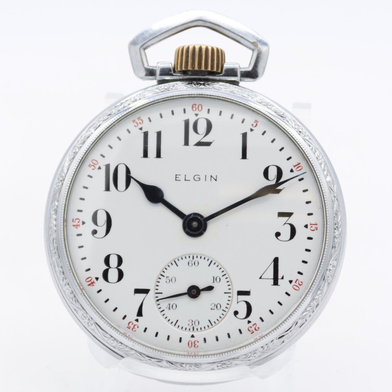 Vintage 18s 1943 Elgin Art Deco 9 Jewel Mechanical Pocket Watch 594 Chrome