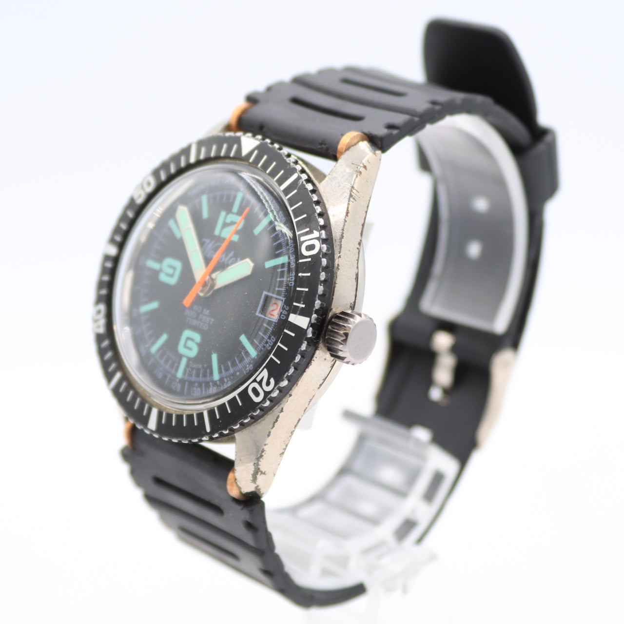 Vintage 37mm Webster Diver Style Men's Mechanical Wristwatch Chrome Plated