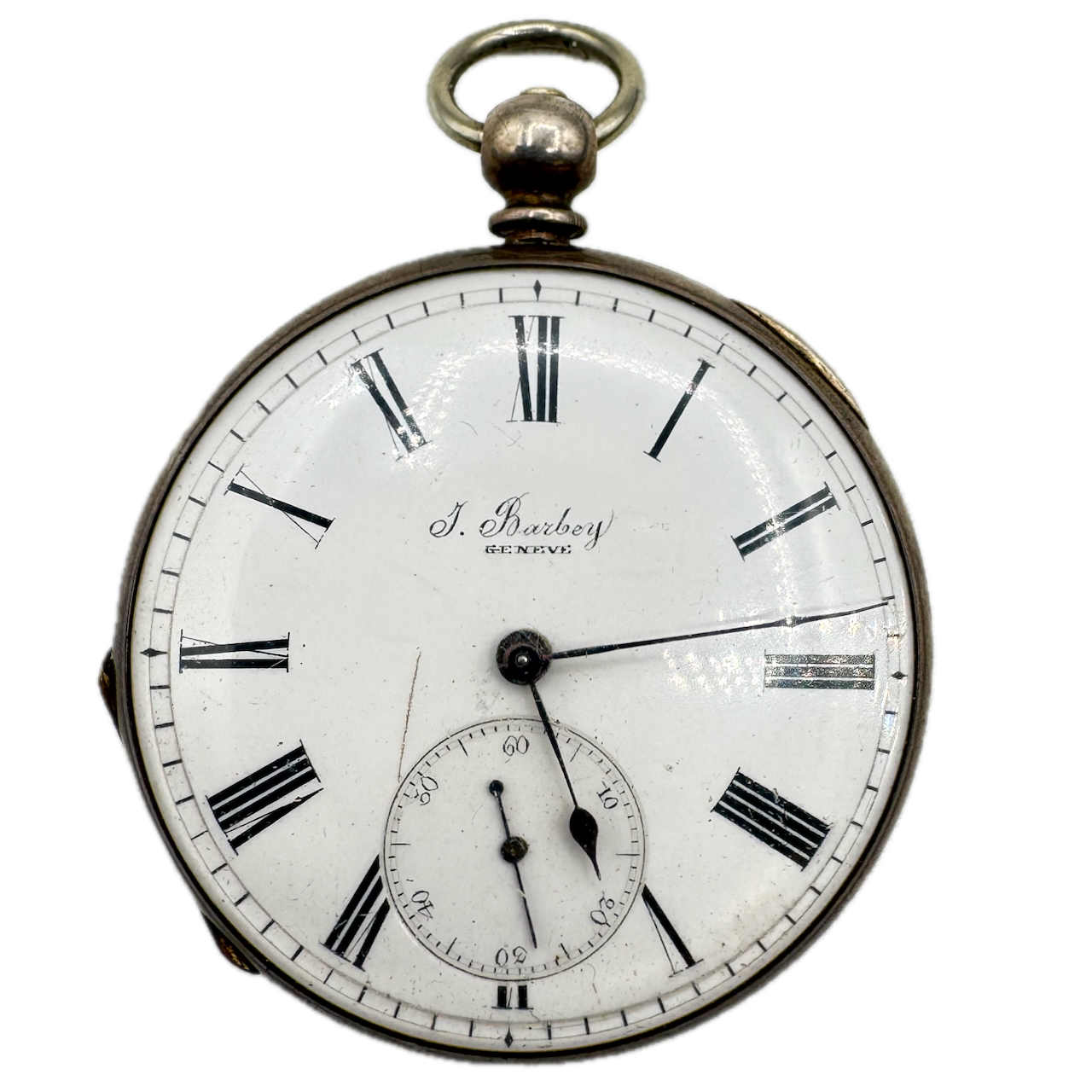 Antique J. Barbey Shield Key Cylinder Escapement Open Face Pocket Watch Silver
