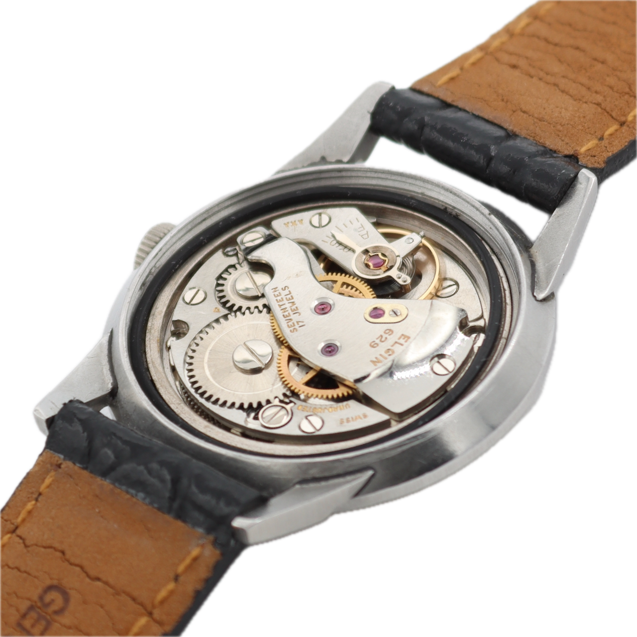 Vintage Elgin 5912 Red Pointer 17J Men's Mechanical Wristwatch 629 Swiss Steel