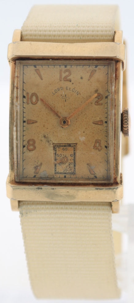 Vintage Lord Elgin 4615 Rectangular Men's Mechanical Wristwatch 626 USA 14k GF